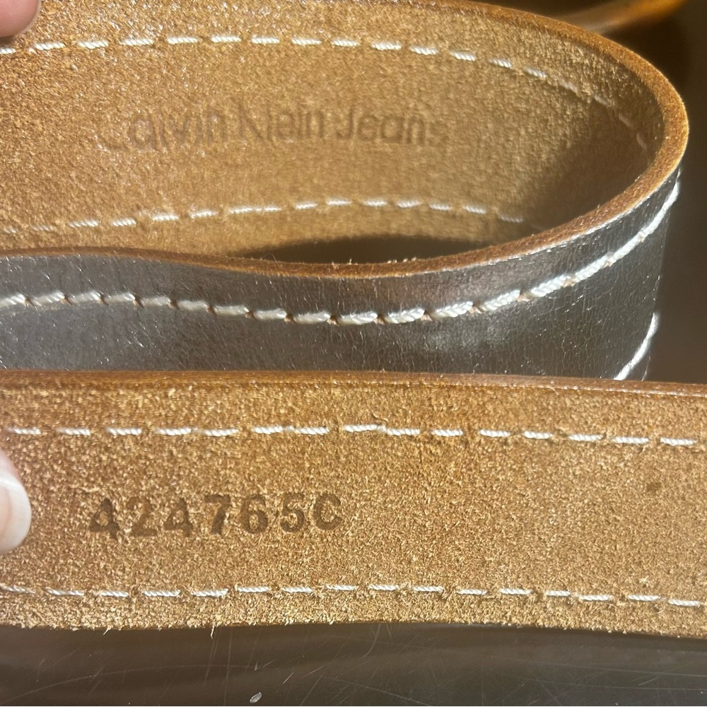*SALE*Calvin Klein Metallic Silver and Tan Genuine Leather Belt - Picture 5 of 7